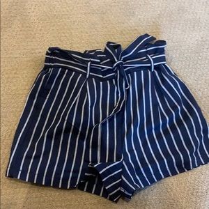 Navy blue and white striped shorts